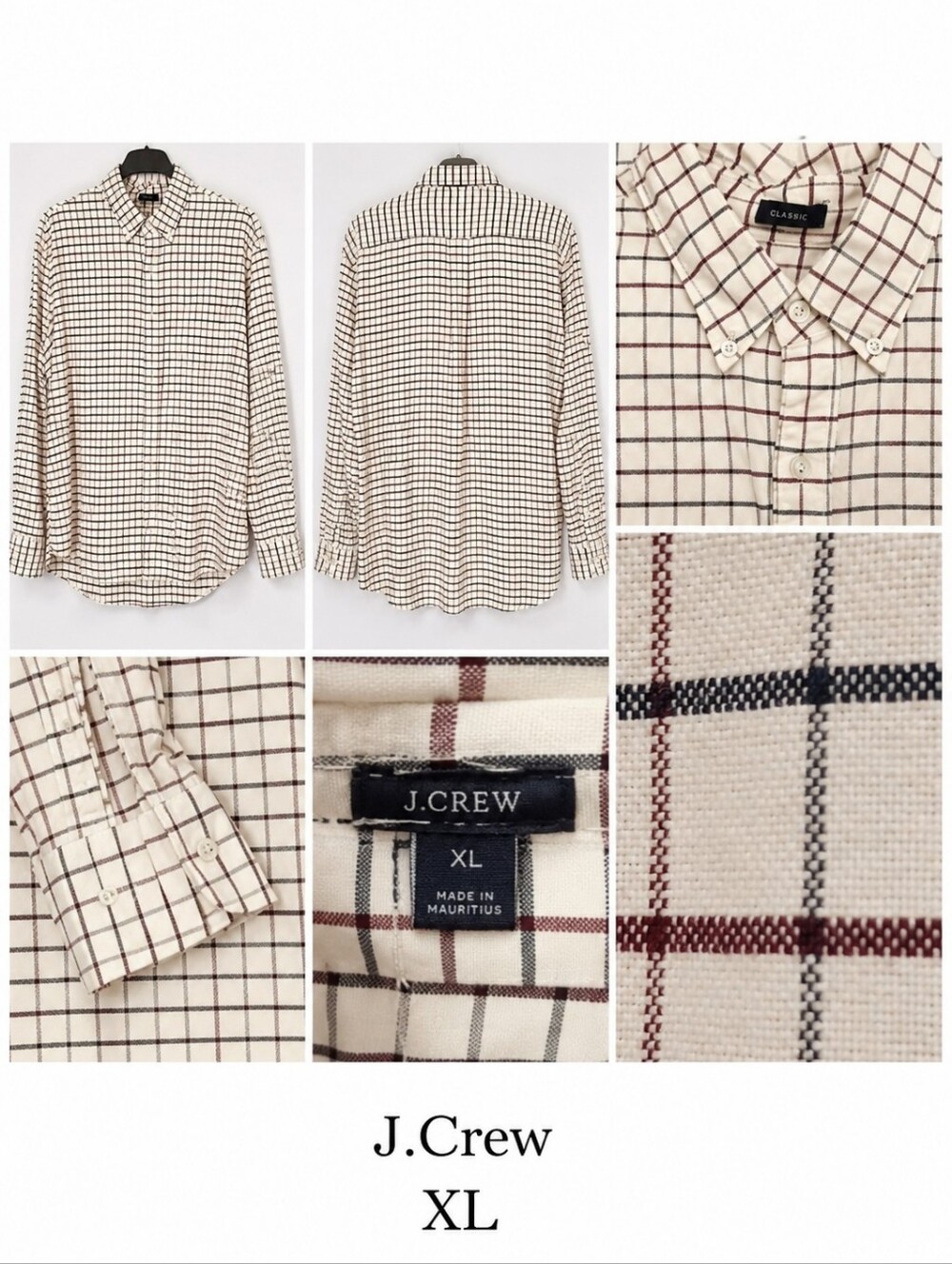 J.Crew Men's Classic Button-Down Shirt | Neutral Grid Check | Classic Fit | XL | - Picture 4 of 9